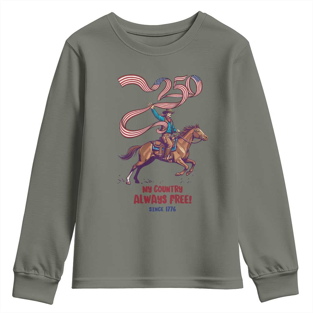 Funny Patriotic Cowboy Youth Sweatshirt My Country Always Free USA Pride