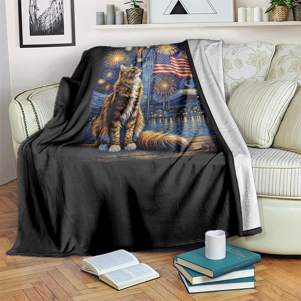 Patriotic Starry Night Cat Throw Blanket Cat Lover Gift