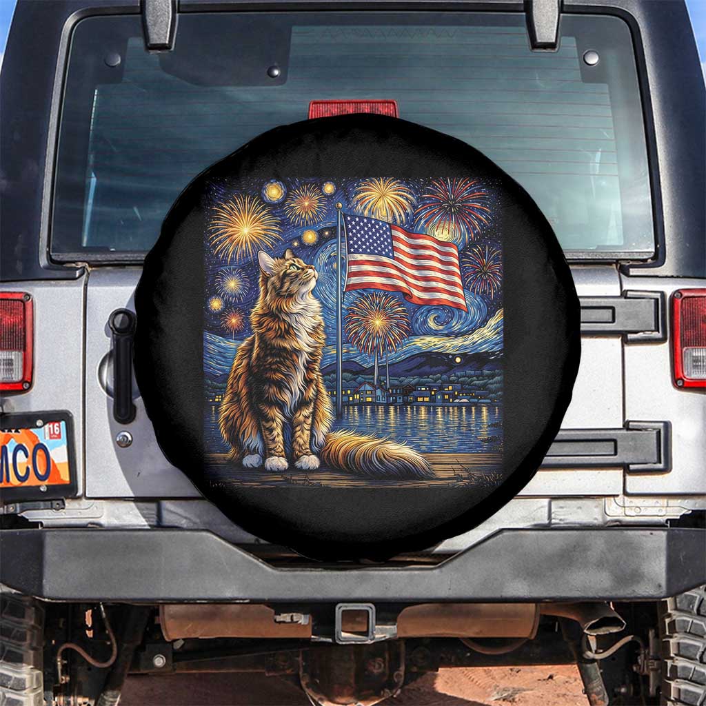 Patriotic Starry Night Cat Spare Tire Cover Cat Lover Gift