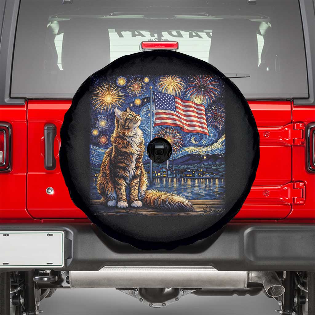 Patriotic Starry Night Cat Spare Tire Cover Cat Lover Gift