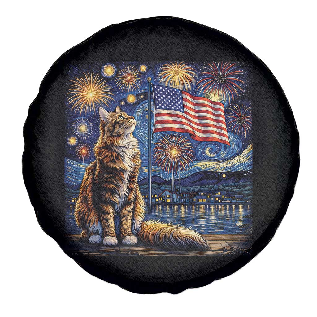 Patriotic Starry Night Cat Spare Tire Cover Cat Lover Gift