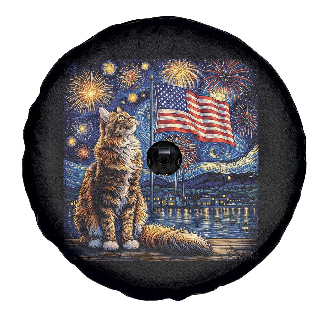 Patriotic Starry Night Cat Spare Tire Cover Cat Lover Gift