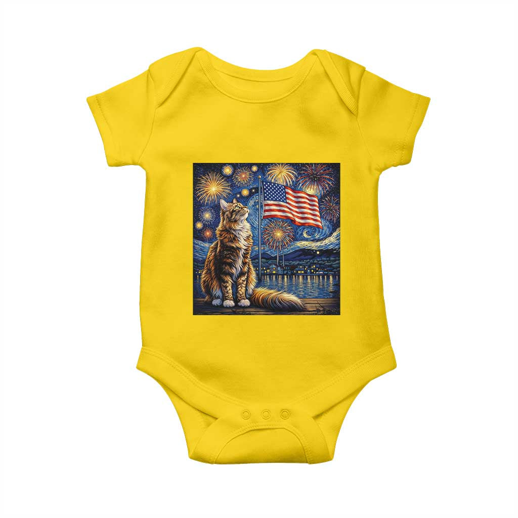 Patriotic Starry Night Cat Baby Onesie Cat Lover Gift