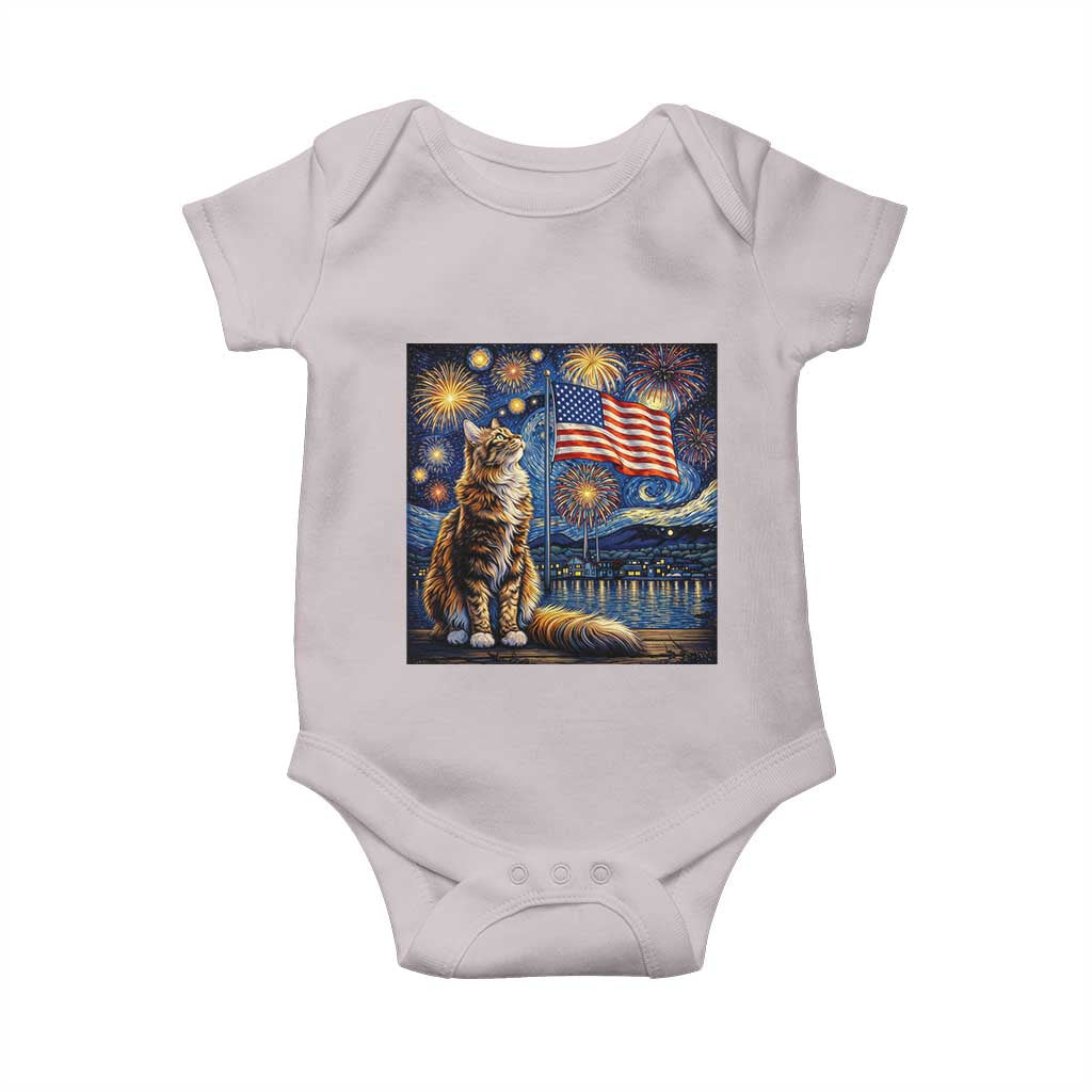 Patriotic Starry Night Cat Baby Onesie Cat Lover Gift
