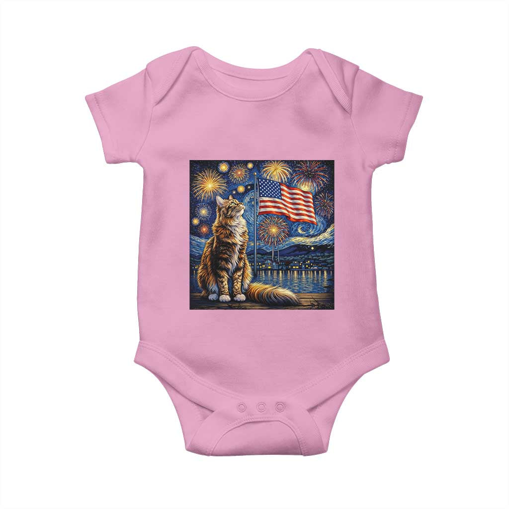 Patriotic Starry Night Cat Baby Onesie Cat Lover Gift