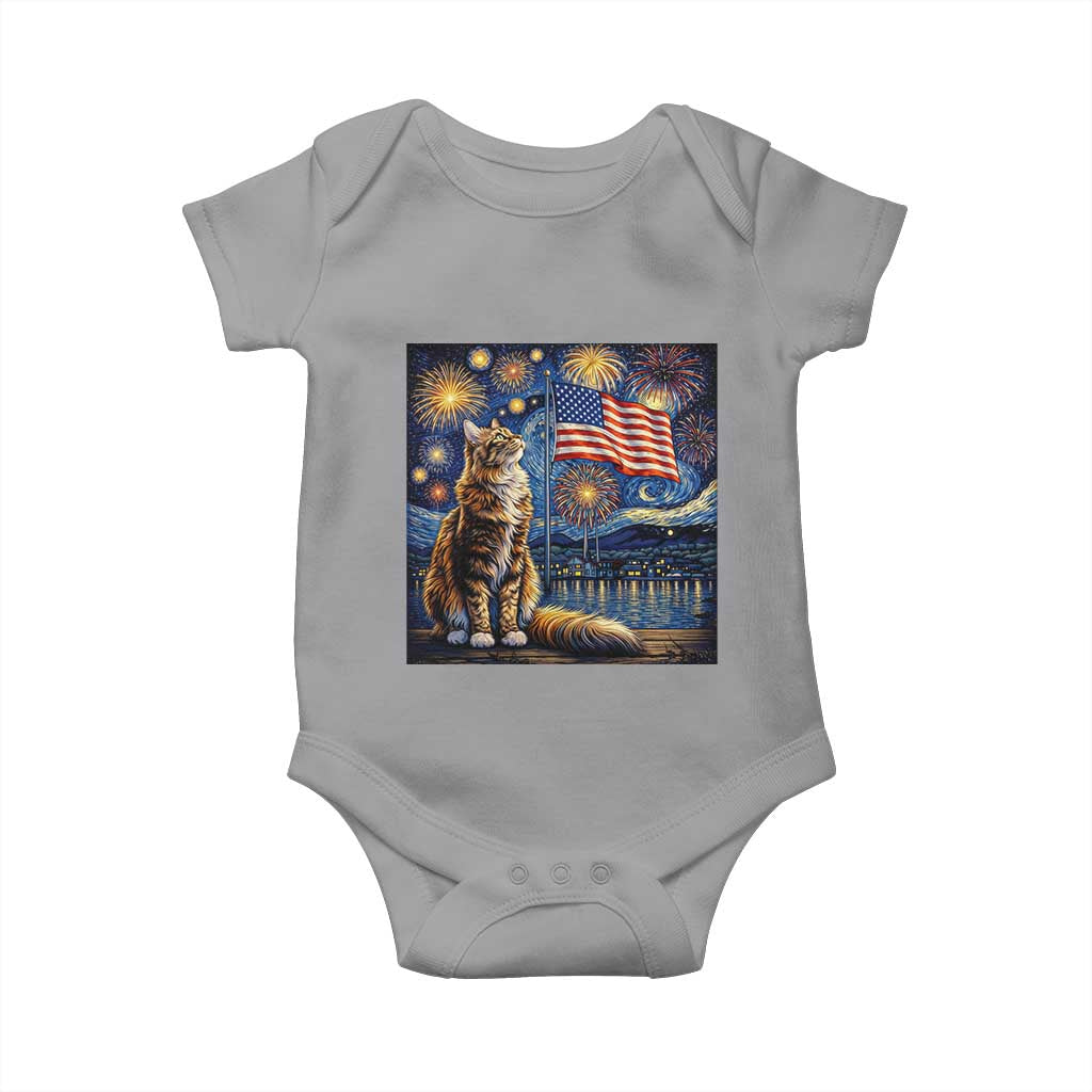 Patriotic Starry Night Cat Baby Onesie Cat Lover Gift