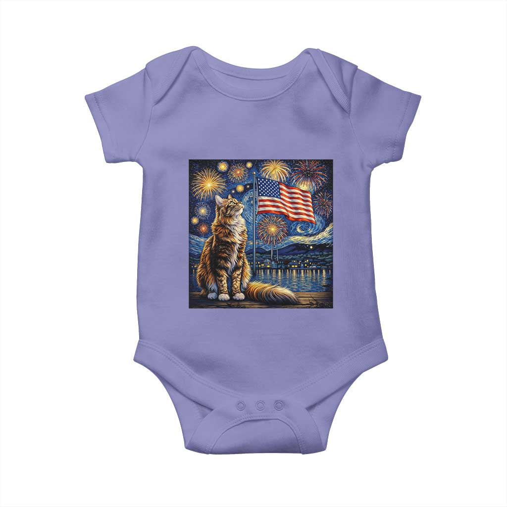 Patriotic Starry Night Cat Baby Onesie Cat Lover Gift