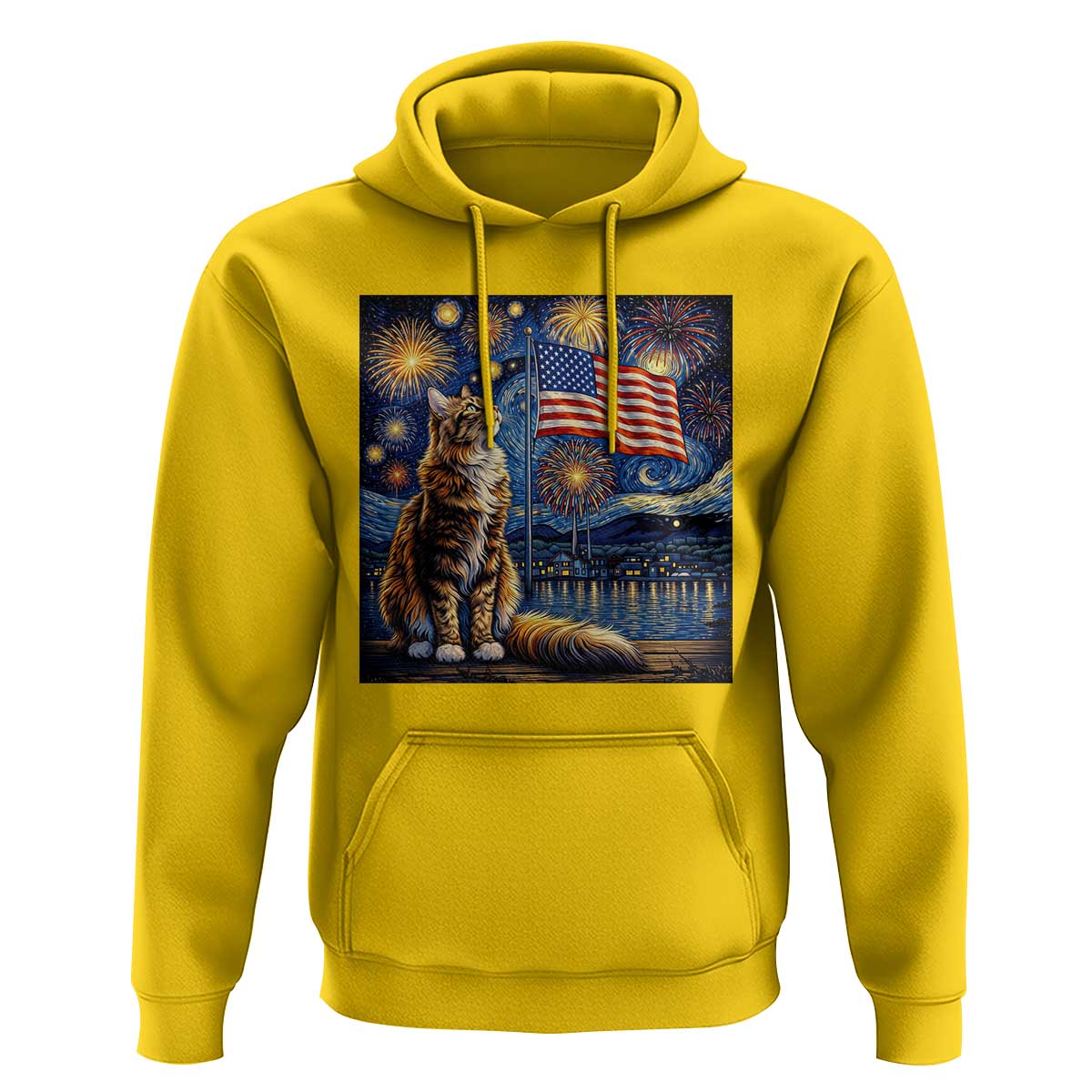 Patriotic Starry Night Cat Hoodie Cat Lover Gift