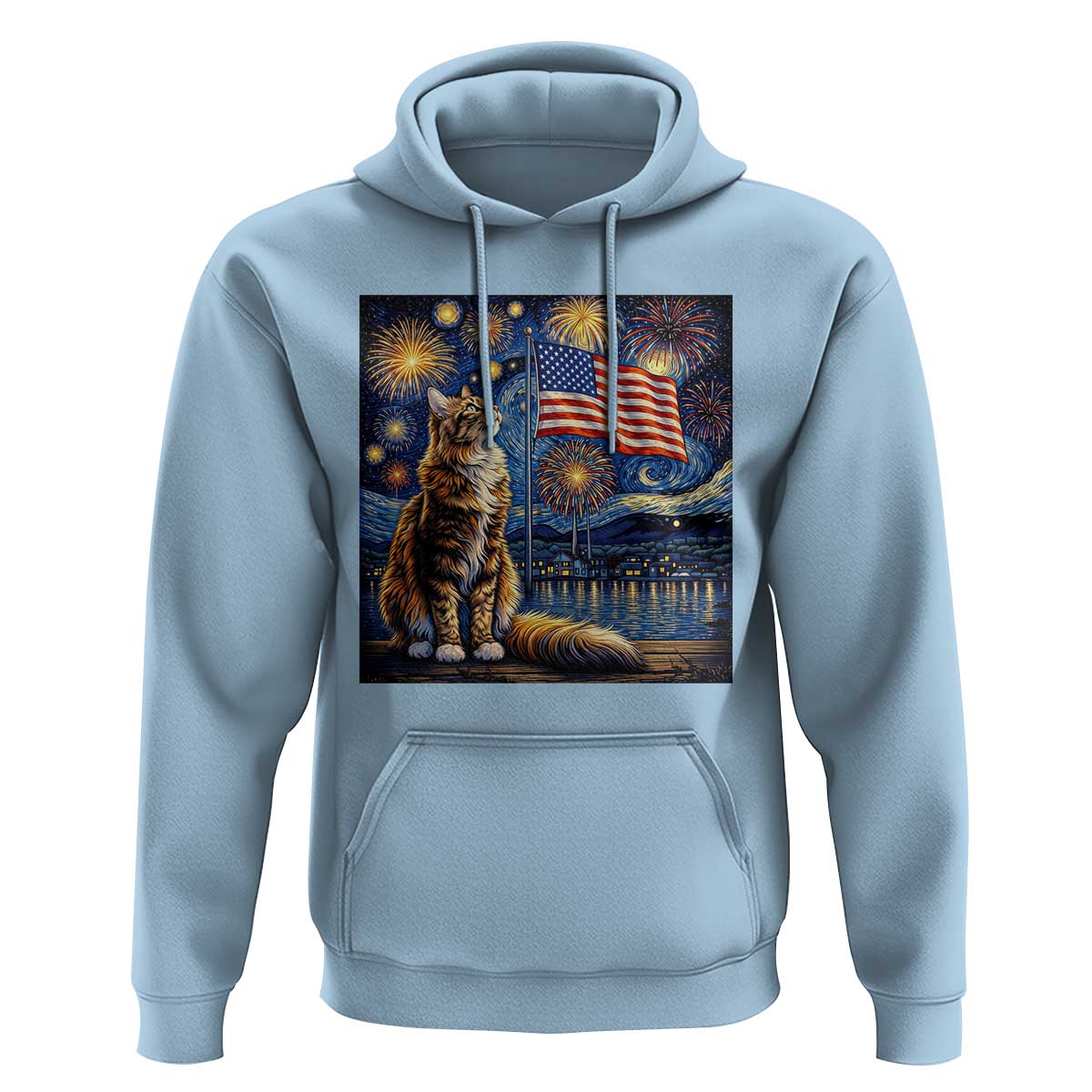 Patriotic Starry Night Cat Hoodie Cat Lover Gift