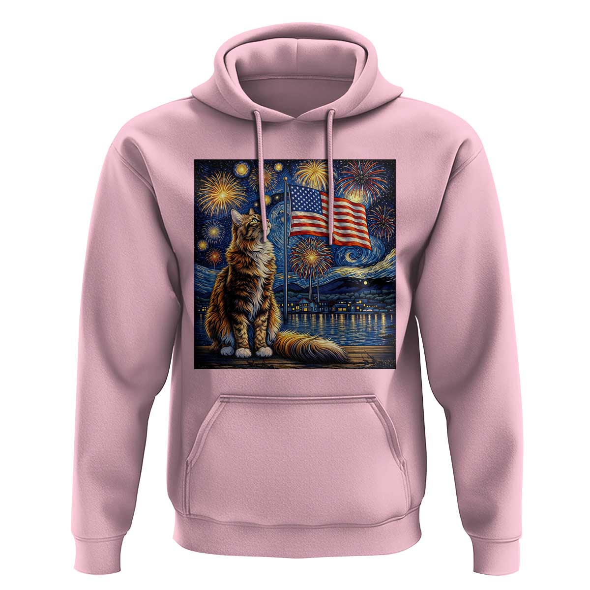 Patriotic Starry Night Cat Hoodie Cat Lover Gift