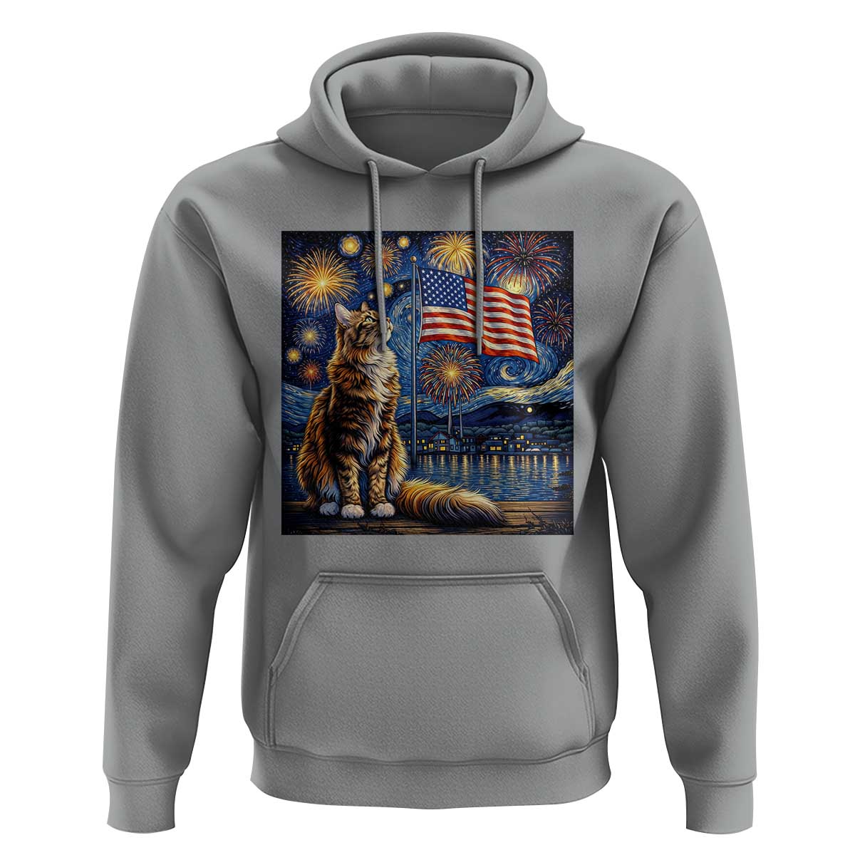 Patriotic Starry Night Cat Hoodie Cat Lover Gift