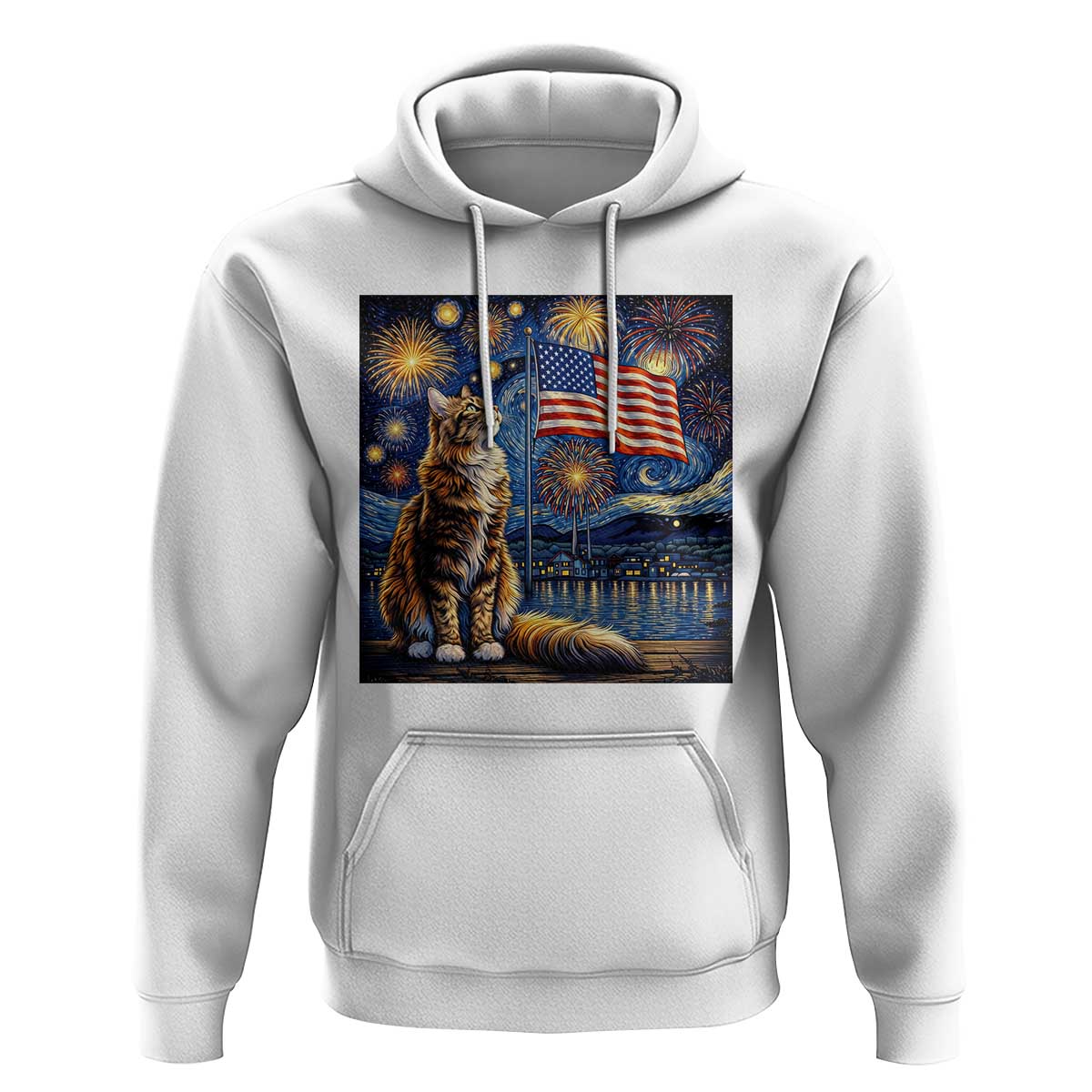 Patriotic Starry Night Cat Hoodie Cat Lover Gift