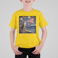 Patriotic Starry Night Cat T Shirt For Kid Cat Lover Gift