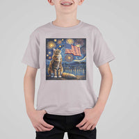 Patriotic Starry Night Cat T Shirt For Kid Cat Lover Gift