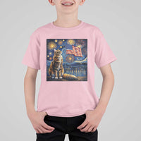 Patriotic Starry Night Cat T Shirt For Kid Cat Lover Gift