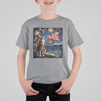 Patriotic Starry Night Cat T Shirt For Kid Cat Lover Gift