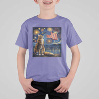 Patriotic Starry Night Cat T Shirt For Kid Cat Lover Gift