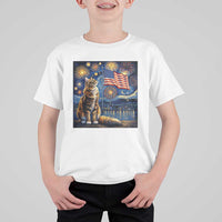 Patriotic Starry Night Cat T Shirt For Kid Cat Lover Gift