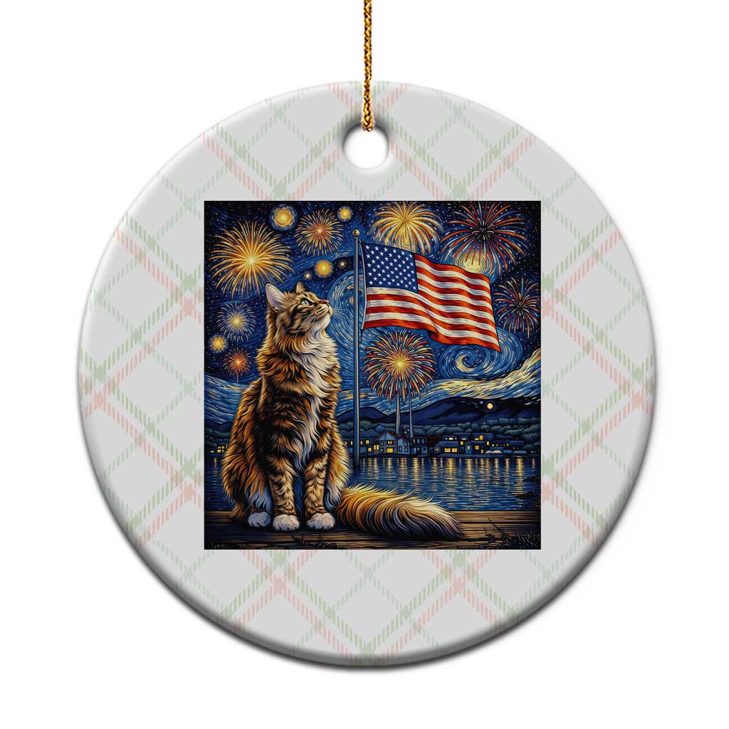 Patriotic Starry Night Cat Ceramic Ornament Cat Lover Gift