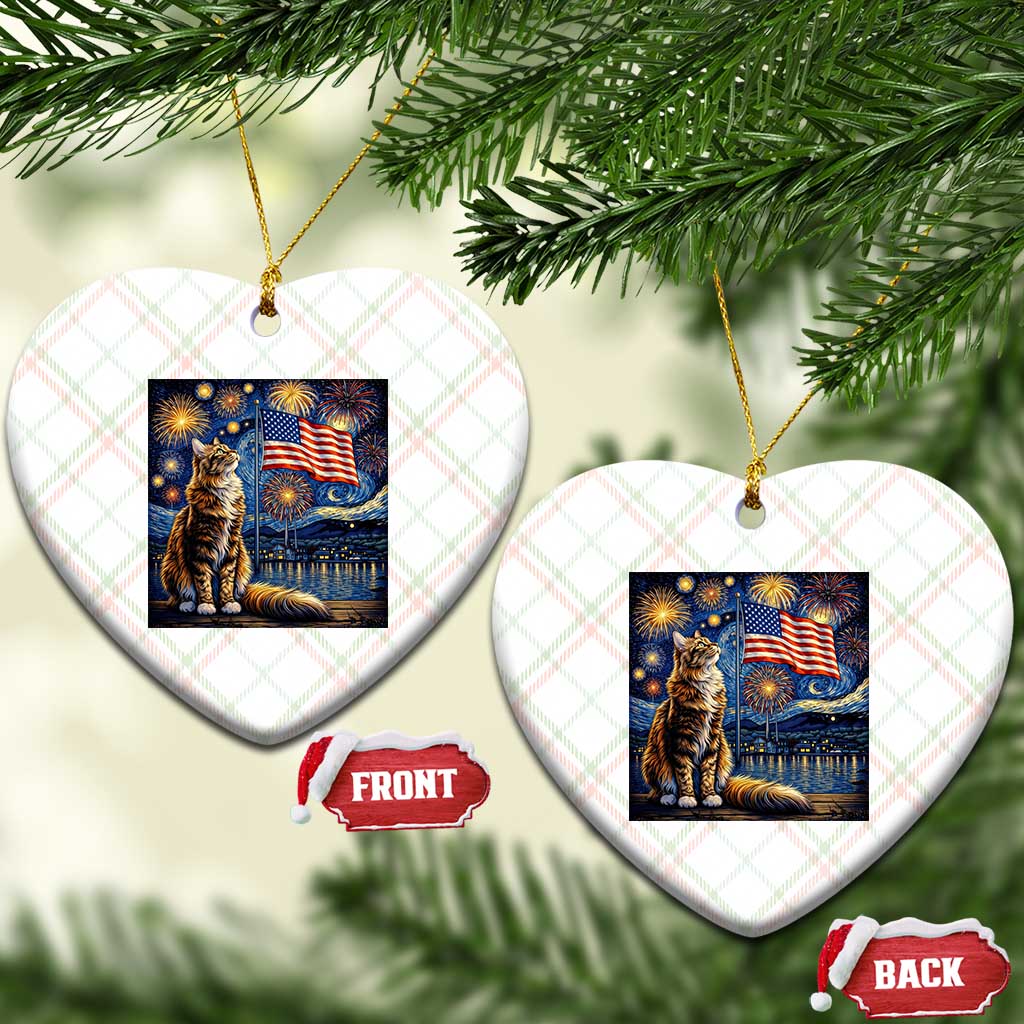Patriotic Starry Night Cat Ceramic Ornament Cat Lover Gift