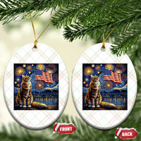 Patriotic Starry Night Cat Ceramic Ornament Cat Lover Gift