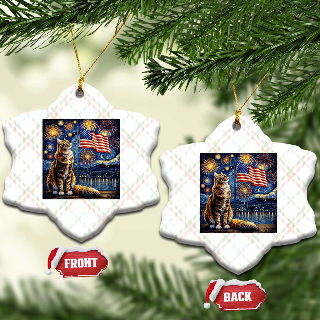 Patriotic Starry Night Cat Ceramic Ornament Cat Lover Gift