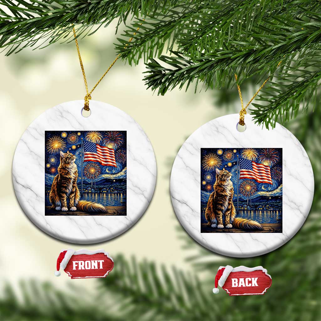 Patriotic Starry Night Cat Ceramic Ornament Cat Lover Gift