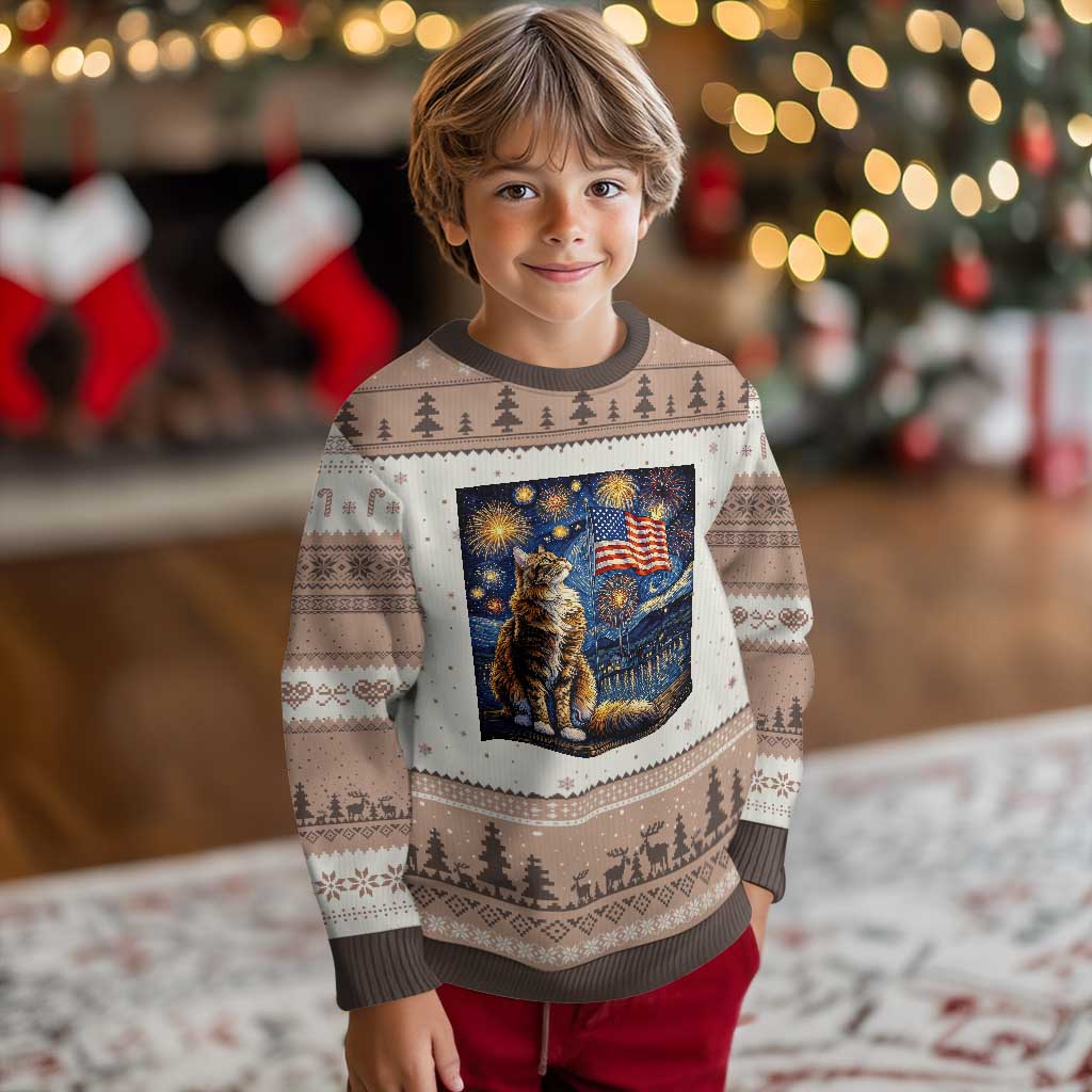 Patriotic Starry Night Cat Ugly Christmas Sweater Cat Lover Gift