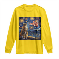 Patriotic Starry Night Cat Long Sleeve Shirt Cat Lover Gift