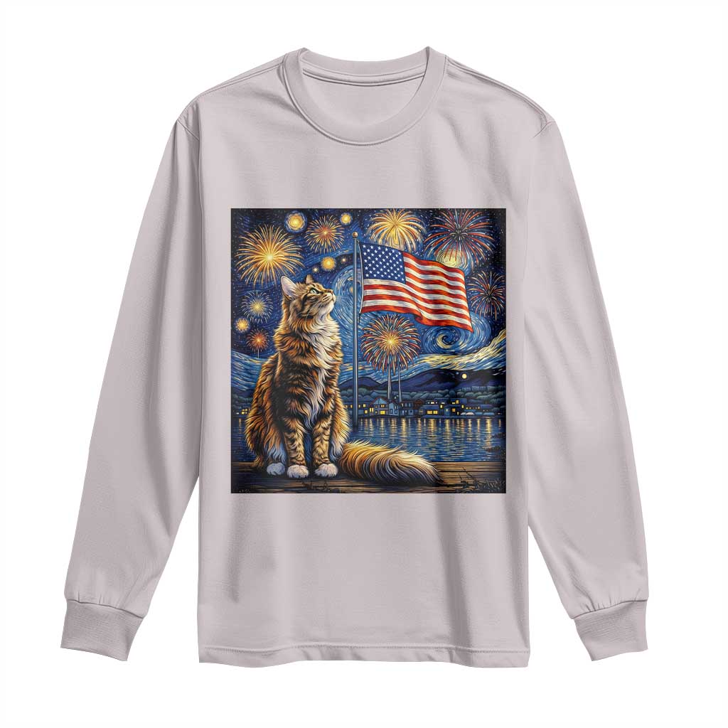 Patriotic Starry Night Cat Long Sleeve Shirt Cat Lover Gift