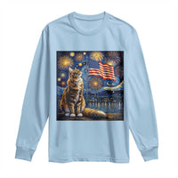 Patriotic Starry Night Cat Long Sleeve Shirt Cat Lover Gift