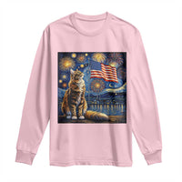 Patriotic Starry Night Cat Long Sleeve Shirt Cat Lover Gift