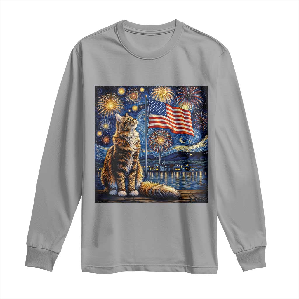 Patriotic Starry Night Cat Long Sleeve Shirt Cat Lover Gift