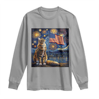 Patriotic Starry Night Cat Long Sleeve Shirt Cat Lover Gift