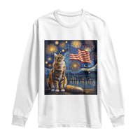Patriotic Starry Night Cat Long Sleeve Shirt Cat Lover Gift