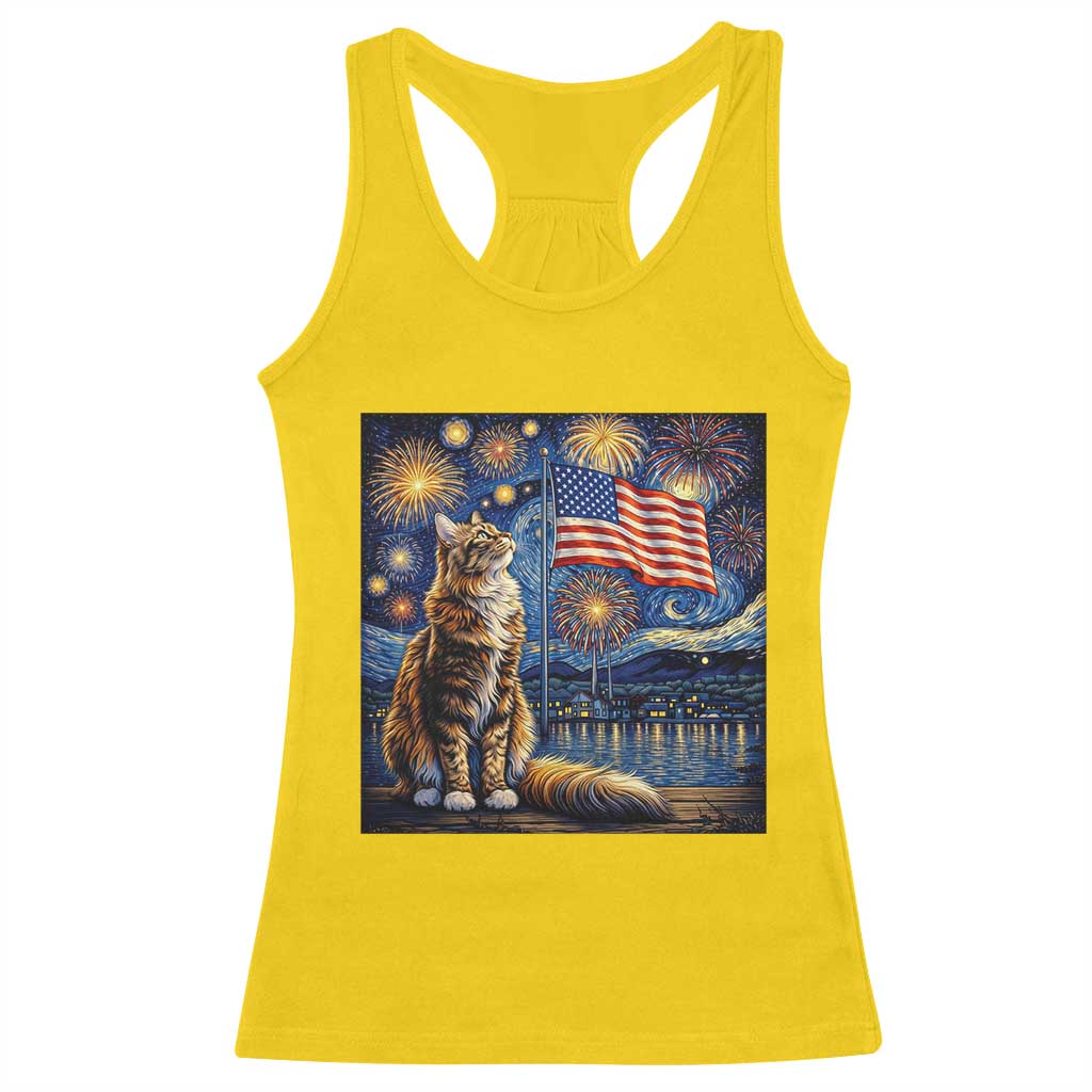 Patriotic Starry Night Cat Racerback Tank Top Cat Lover Gift