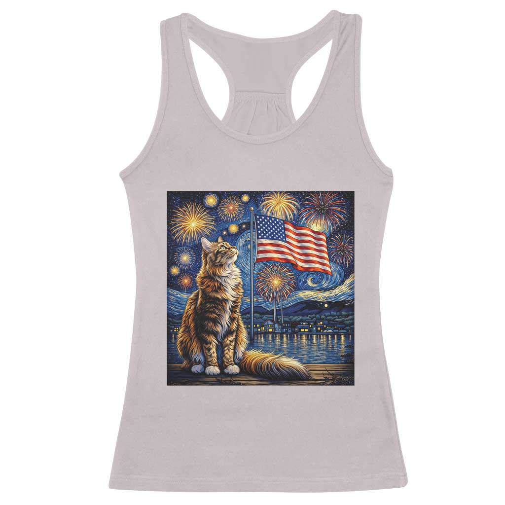 Patriotic Starry Night Cat Racerback Tank Top Cat Lover Gift