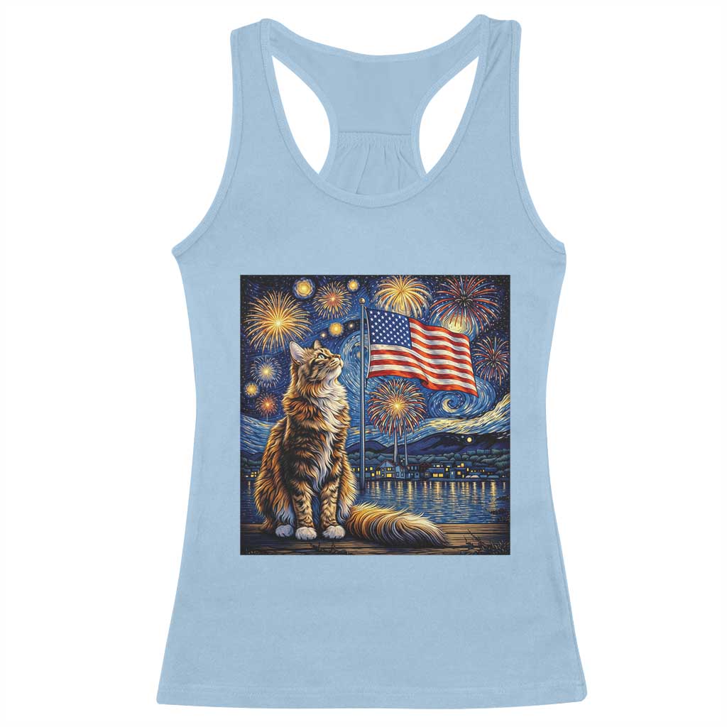Patriotic Starry Night Cat Racerback Tank Top Cat Lover Gift