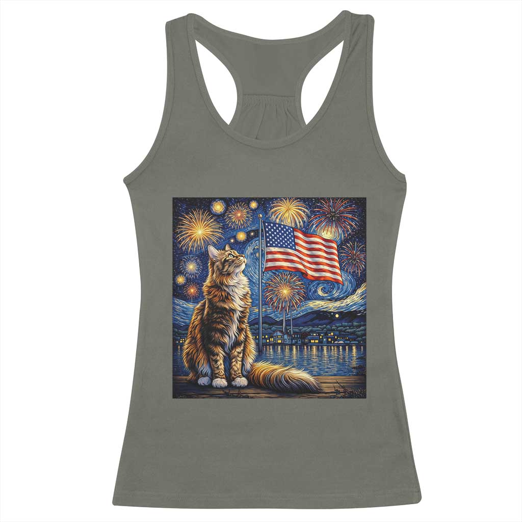 Patriotic Starry Night Cat Racerback Tank Top Cat Lover Gift