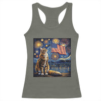 Patriotic Starry Night Cat Racerback Tank Top Cat Lover Gift