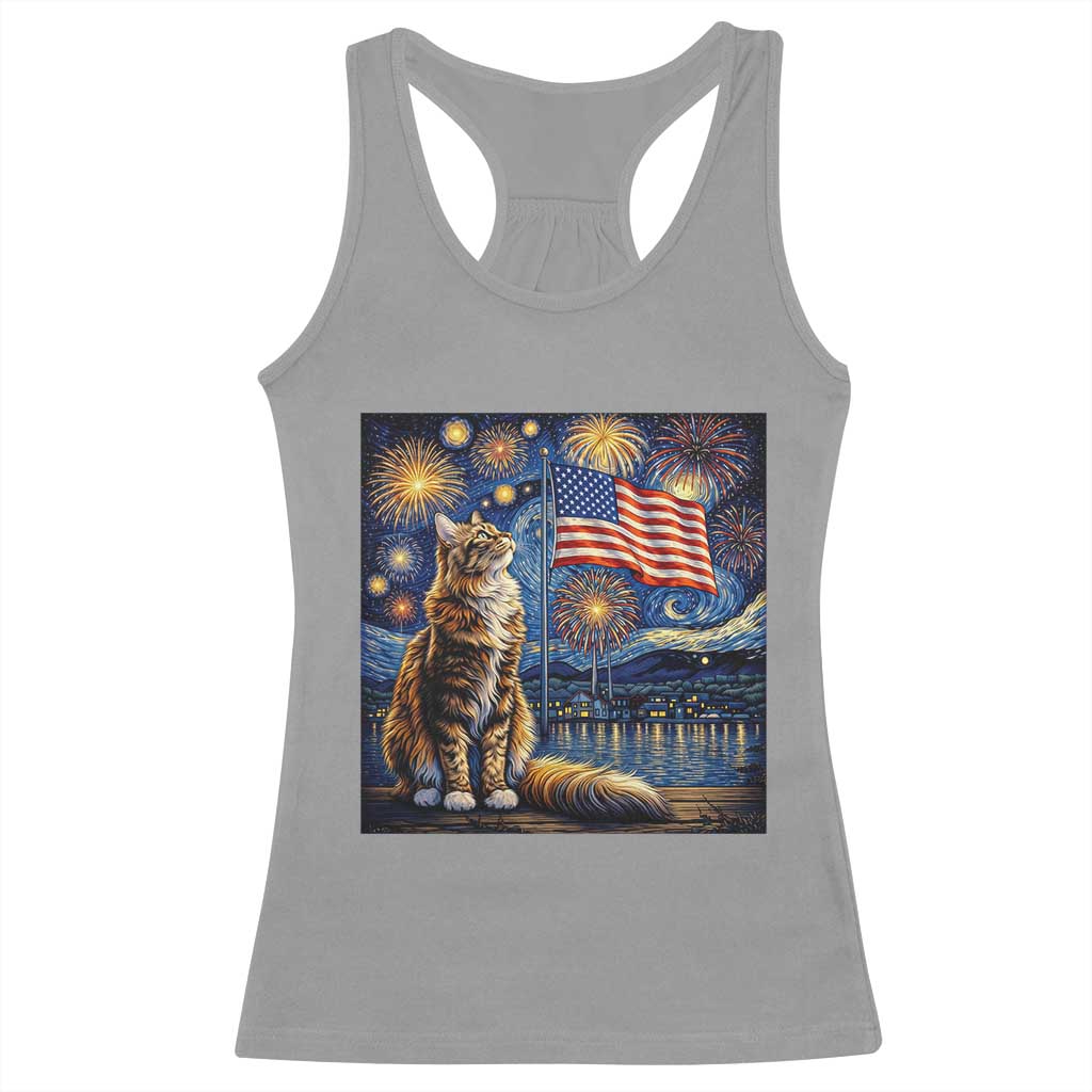 Patriotic Starry Night Cat Racerback Tank Top Cat Lover Gift