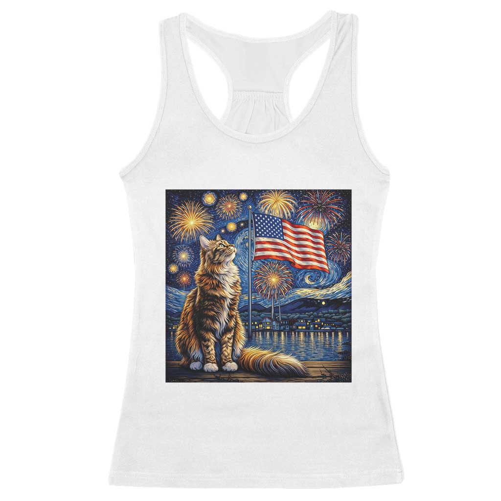 Patriotic Starry Night Cat Racerback Tank Top Cat Lover Gift
