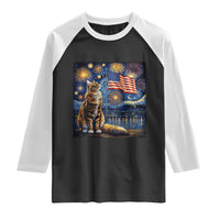 Patriotic Starry Night Cat Raglan Shirt Cat Lover Gift