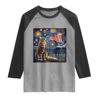 Patriotic Starry Night Cat Raglan Shirt Cat Lover Gift