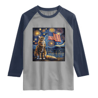 Patriotic Starry Night Cat Raglan Shirt Cat Lover Gift