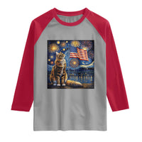 Patriotic Starry Night Cat Raglan Shirt Cat Lover Gift