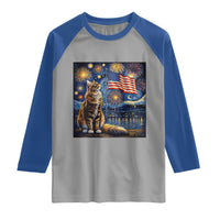 Patriotic Starry Night Cat Raglan Shirt Cat Lover Gift