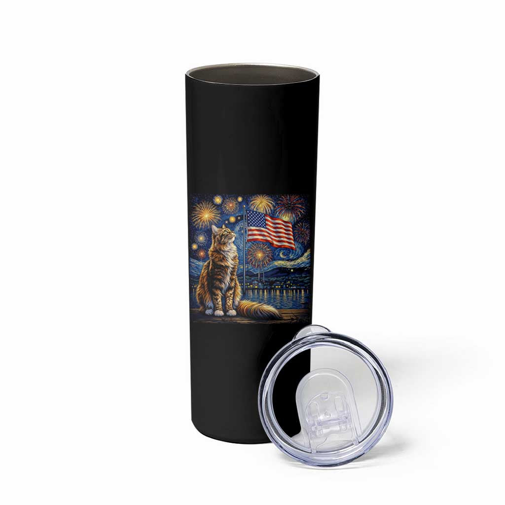 Patriotic Starry Night Cat Skinny Tumbler Cat Lover Gift