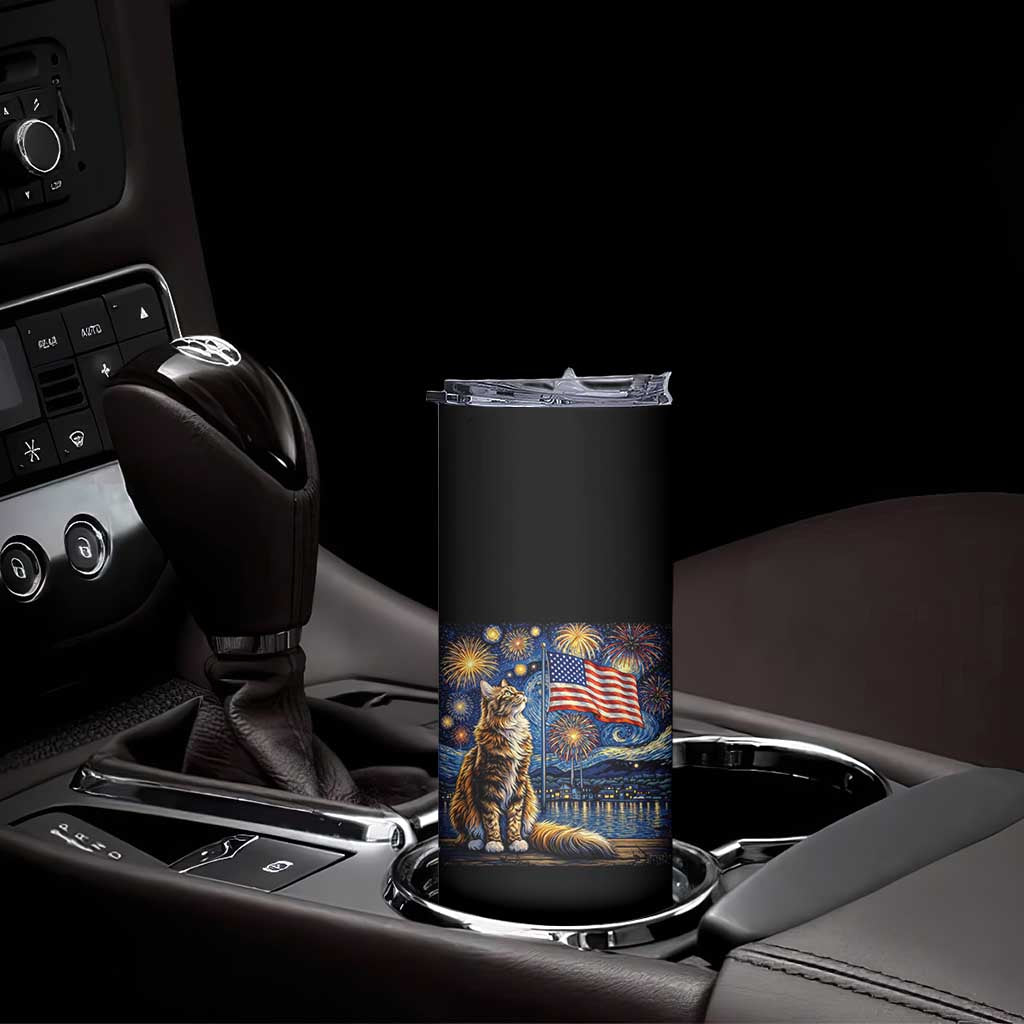 Patriotic Starry Night Cat Skinny Tumbler Cat Lover Gift