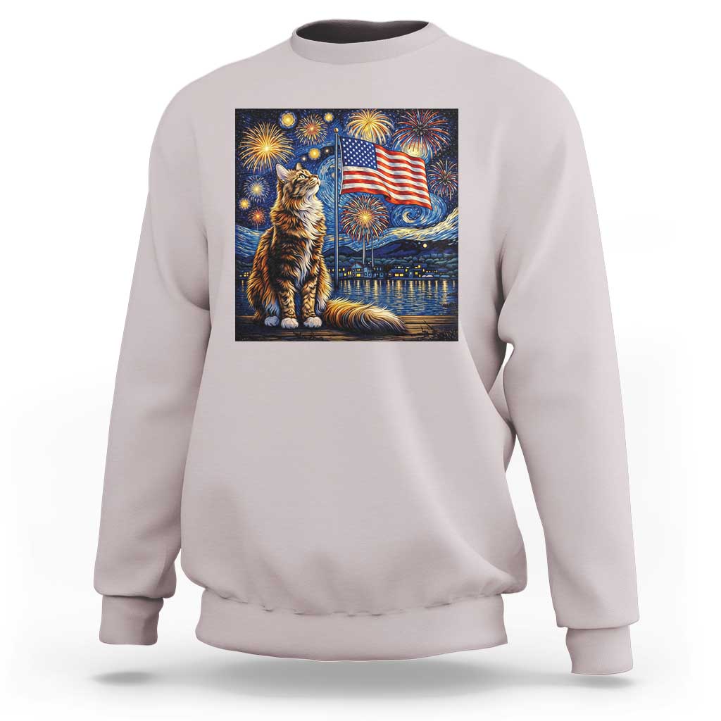 Patriotic Starry Night Cat Sweatshirt Cat Lover Gift